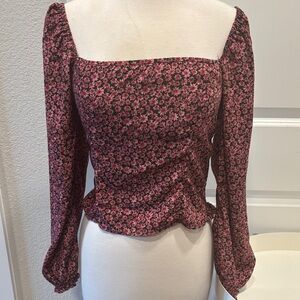 EUC Buddy Love Pink and Black Floral Blouse